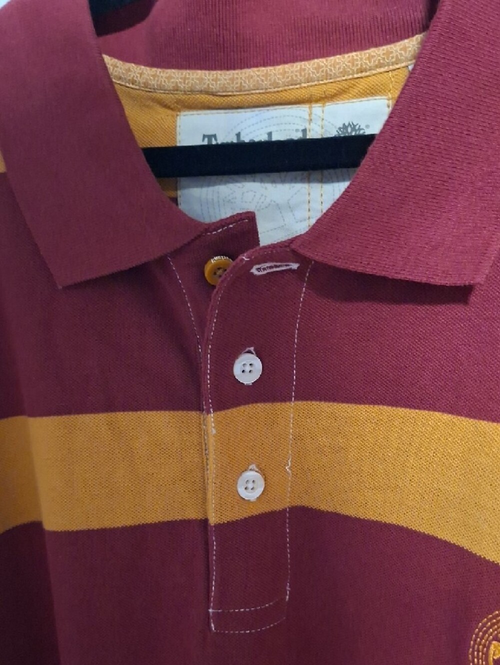 Vintage Timberland Maroon and Mustard Striped Rugby Polo - Picture 4 of 8